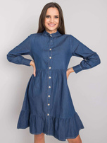 Dunkelblaues Kleid mit Rüsche Sophia RUE PARIS.