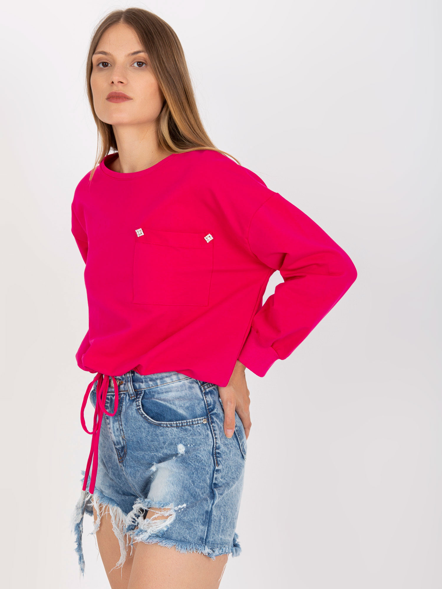 Großhandel Fuchsie Kapuzenlose Sweatshirt mit Bündchen RUE PARIS.