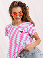 Fluorescencinė rožinė-mėlyna medvilninė marškinėliai dryžiai.