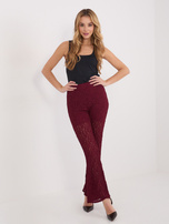 Burgundowe koronkowe spodnie z gumką w pasie