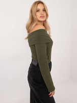 Hurt Khaki przylegający sweter hiszpanka z wiskozy