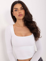 Ecru krótka bluzka basic z długim rękawem 