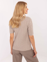 Beżowy klasyczny sweter z dekoltem V