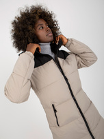 Hurt Jasnoszaro-czarna długa kurtka zimowa z kapturem