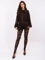 Brązowe eleganckie legginsy z koronki