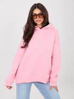 Pastelowa różowa dresowa bluza basic z kapturem RUE PARIS 