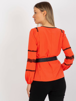 Hurt Pomarańczowa bluzka wizytowa z koronką i wiązaniem
