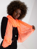 Koralowa zwiewna chusta z wiskozy z dżetami