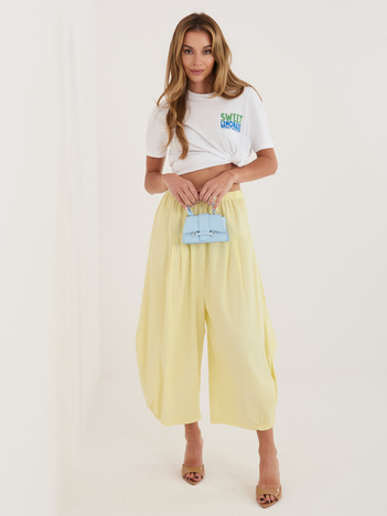 Jasnożółte damskie spodnie alladynki z sztruksu