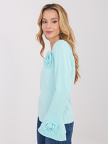 Miętowa bluzka z falbankami przy rękawach