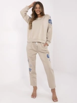 Ciemnobeżowy dwuczęściowy komplet z haftem