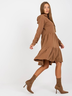 Brown Flared Ruffle Sweatshirt Dress FRESH MADE L