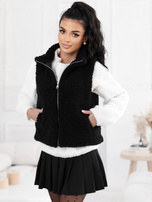 Czarna damska kamizelka teddy z suwakiem