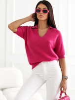 Fuchsia Damen Basic Pullover mit V-Ausschnitt.