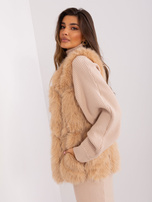 Hurtownia Camelowa kamizelka damska futrzana