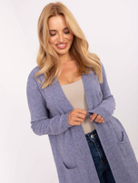 Jasnofioletowy damski kardigan z kieszeniami 