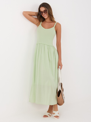 Pistacjowa bawełniana sukienka na ramiączkach 