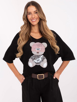 Hurt Czarny damski sweter oversize o kroju nietoperza