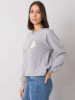 Graue Melange-Bluse in Übergröße mit Print von Juliee.