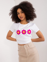 Hurt Biały t-shirt z aplikacją w kwiaty BASIC FEEL GOOD