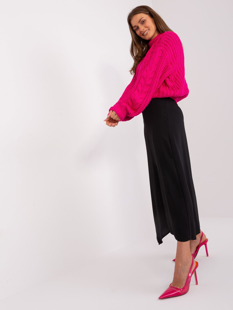 Hurtownia Fuksjowy damski sweter oversize z golfem