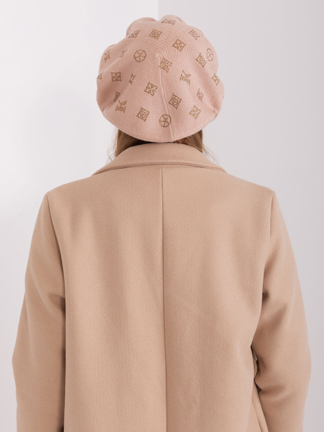 Hurtownia Beżowy damski beret z aplikacjami