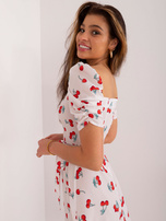 Hurt Biała trapezowa sukienka z bufiastymi rękawami