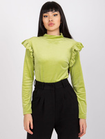 Limonkowa bluzka welurowa z falbanami Eugenie