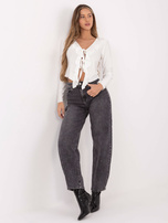 Ecru krótka bluzka z falbanami