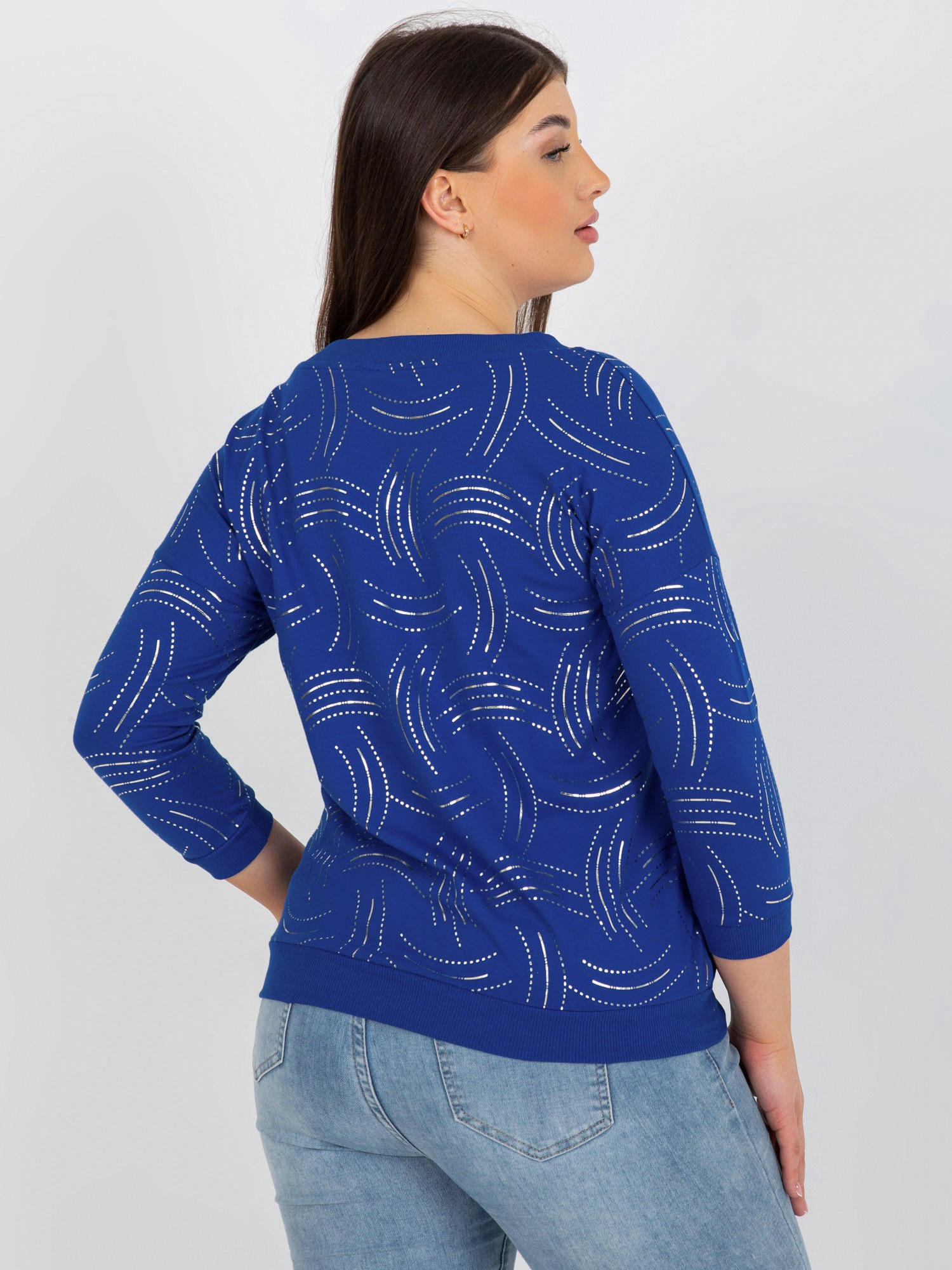 Ciemnoniebieska damska bluzka plus size z nadrukiem