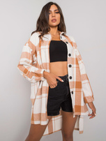 Camelowo-ecru długa koszula w kratę Amerie