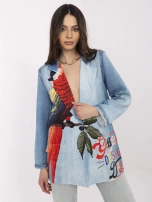 Niebieska marynarka z tropikalnym nadrukiem