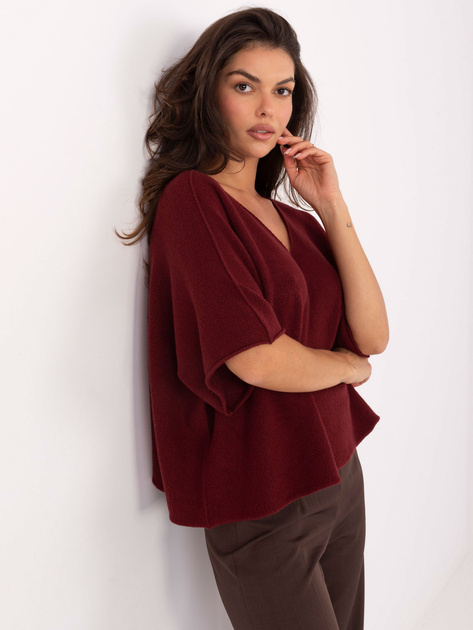 Bordowy damski sweter oversize z wiskozą