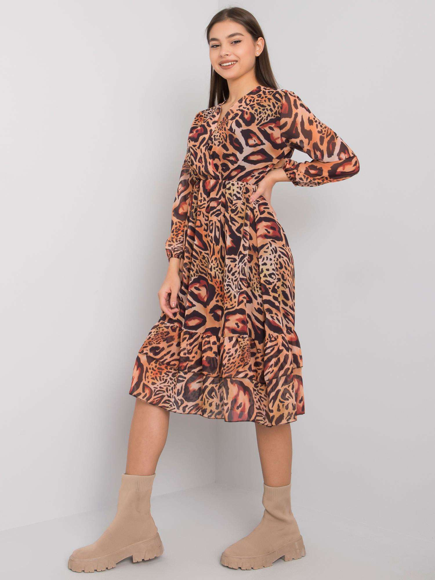 Darina Light Brown Ruffle Dress