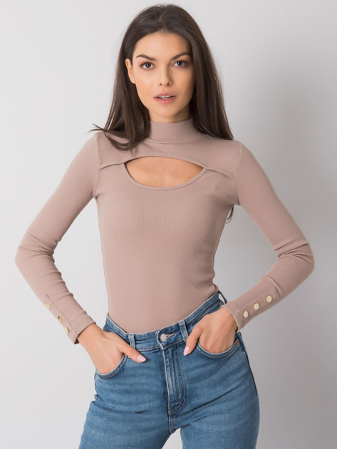 Ciemnobeżowa bluzka z wycięciem Attale