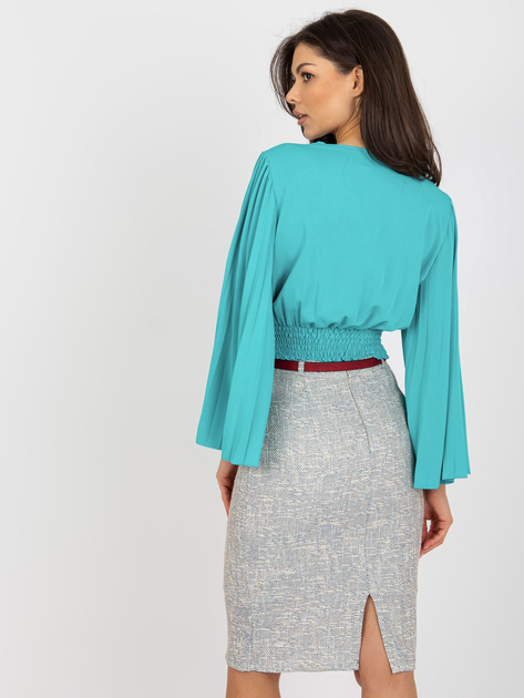 Hurt Niebieska bluzka wizytowa z kopertowym dekoltem