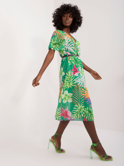 Hurtownia Zielona sukienka plisowana z paskiem