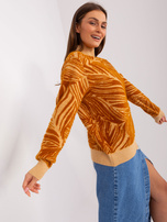 Hurt Camelowy damski sweter z golfem we wzory