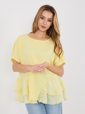 Jasnożółta rozkloszowana bluzka z haftem