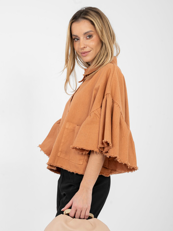 Ceglasta jeansowa kurtka z rękawem 3/4 RUE PARIS