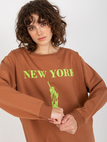 Hurt Jasnobrązowo-zielona długa bluza oversize z nadrukiem