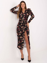 Czarna wieczorowa sukienka w różę