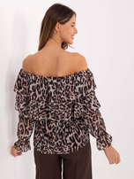 Czarno-camelowa bluzka hiszpanka w panterkę RUE PARIS