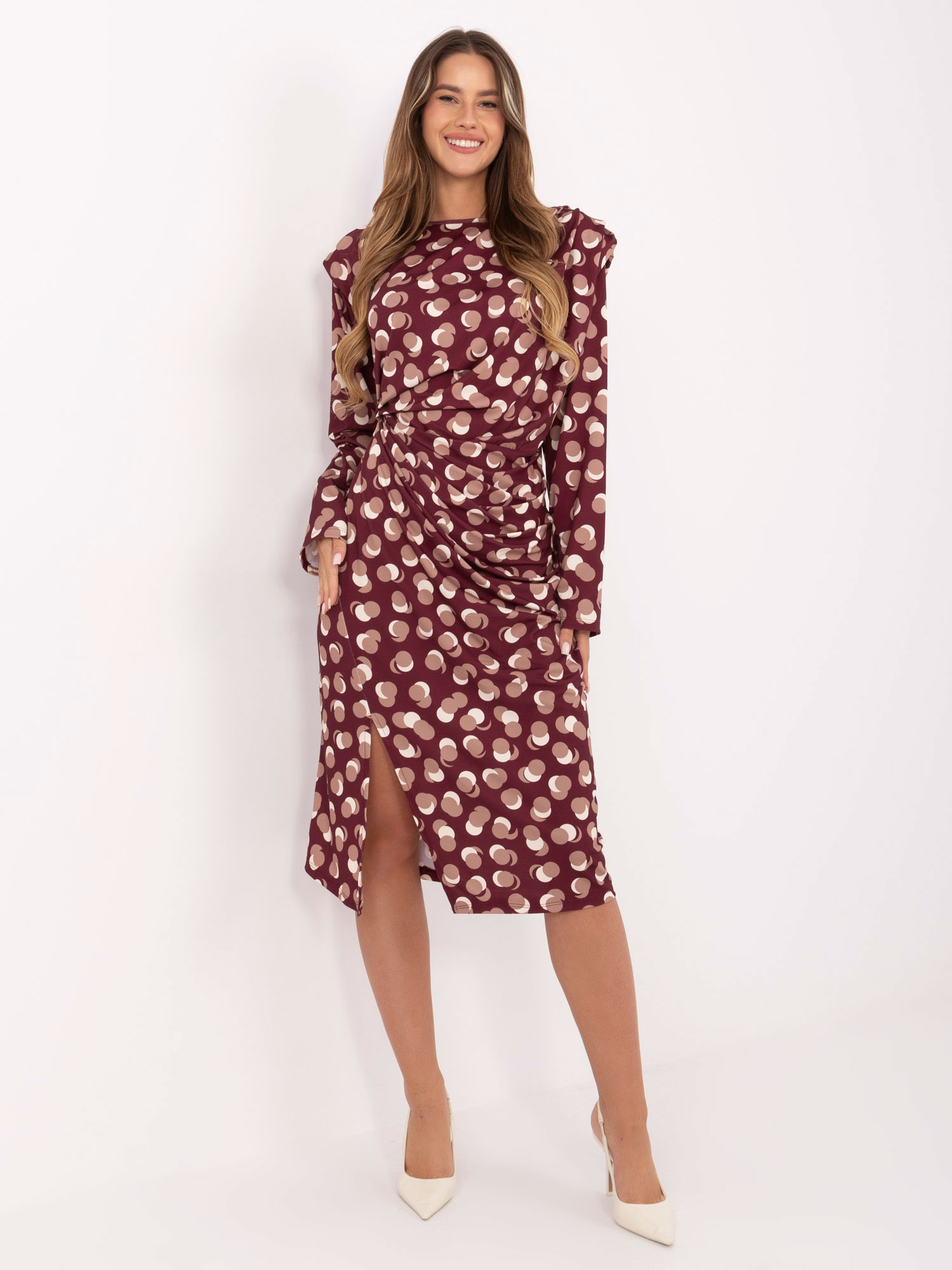 Burgundowa midi sukienka z printem RUE PARIS