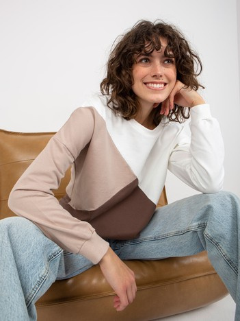 Hurt weiß-brauner Baumwollbasic-Pullover ohne Kapuze.