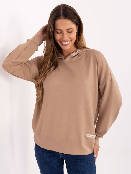 Béžová dámská oversized mikina s kapucí.