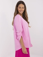 Różowa muślinowa koszula damska z rękawem 3/4