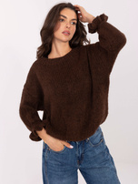 Ciemnobrązowy damski sweter oversize z wełną