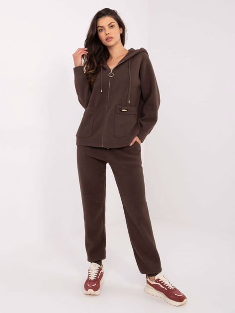 Brązowy swetrowy komplet z rozpinaną bluzą