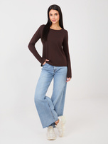 Czekoladowy damski longsleeve basic z bawełny RUE PARIS 